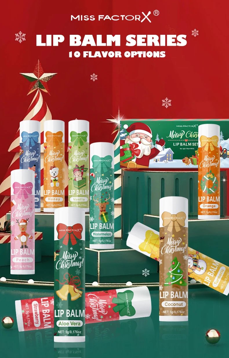 10PCS/Box Christmas gift box, lip balm set, deeply hydrating lip moisturizer, lip color brighten, gift to women