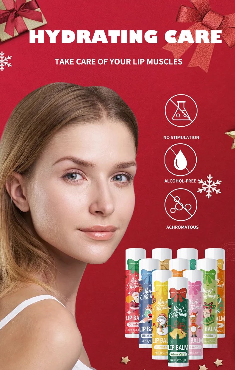 10PCS/Box Christmas gift box, lip balm set, deeply hydrating lip moisturizer, lip color brighten, gift to women