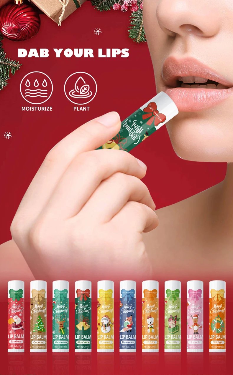 10PCS/Box Christmas gift box, lip balm set, deeply hydrating lip moisturizer, lip color brighten, gift to women