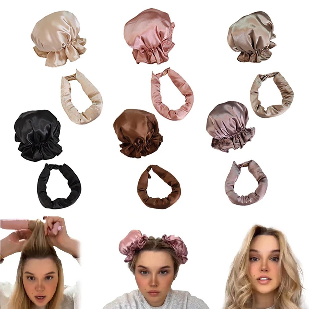 Heatless Curling Rod Silk Curls Hair Rollers Wave Form Curling Sleeping Headband Lazy Hair Curlers with Cap Hair Styling Tools