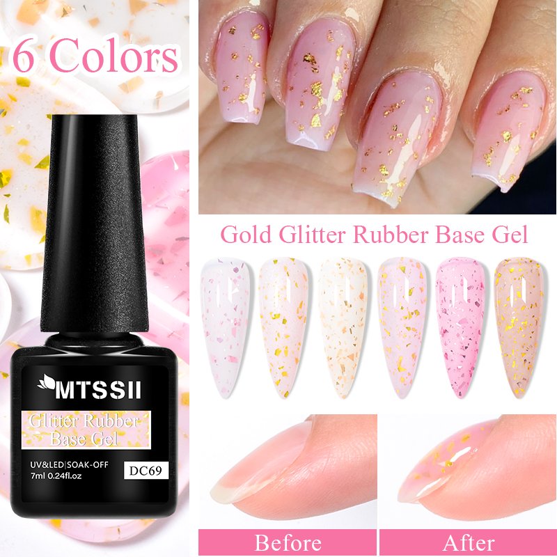 Mtssii 7ml Gold Glitter Rubber Base Gel Polish Gold Pink Milky White Semi Permanent UV LED Nail Art Gel Varnish