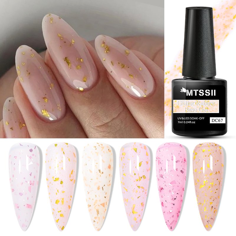 Mtssii 7ml Gold Glitter Rubber Base Gel Polish Gold Pink Milky White Semi Permanent UV LED Nail Art Gel Varnish