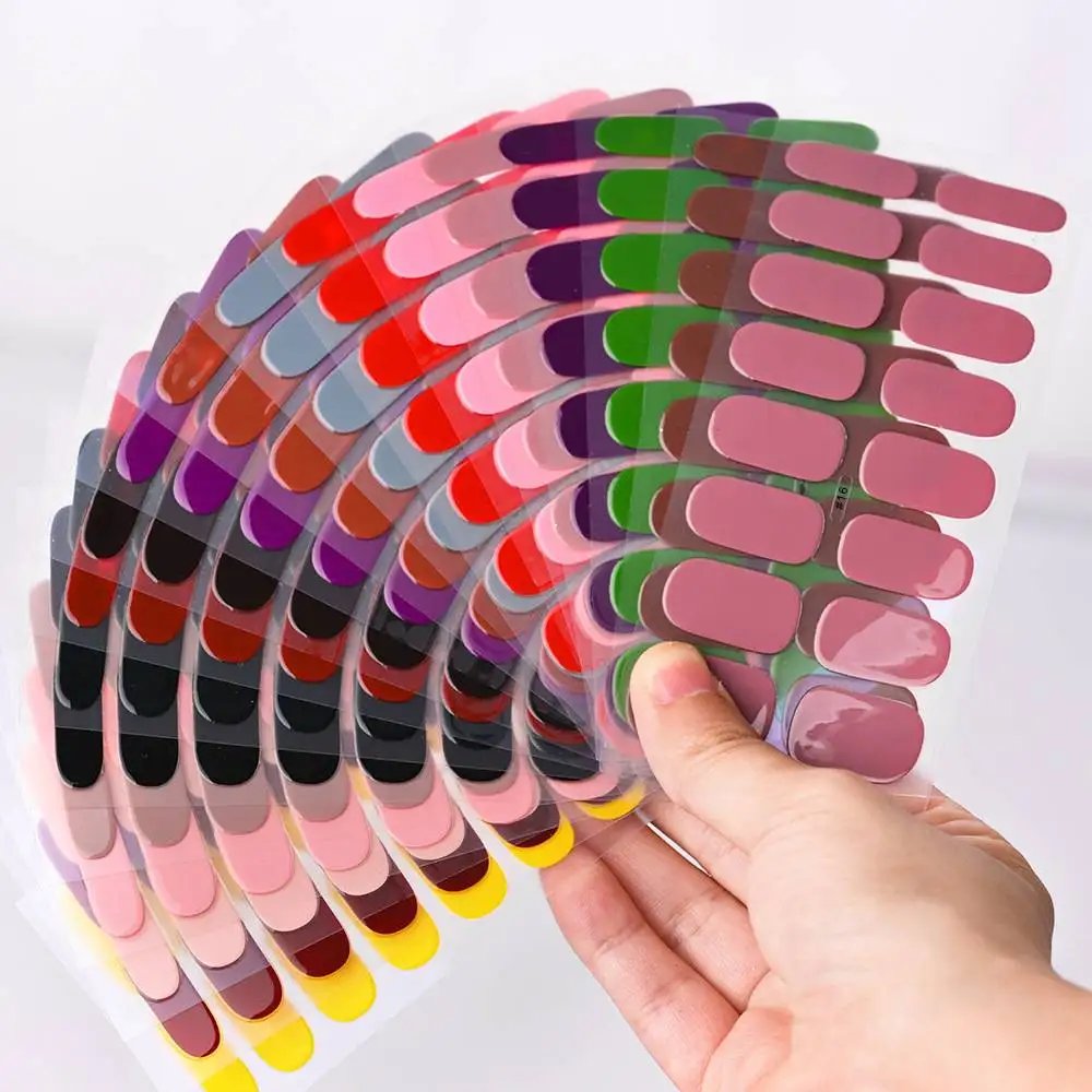 16Tips 5D Full Cover Nail Stickers UV Semi-Cured Gel Nail Wraps Sticker Fashion Nail Polish Nail Art Sticker Extension Patch
