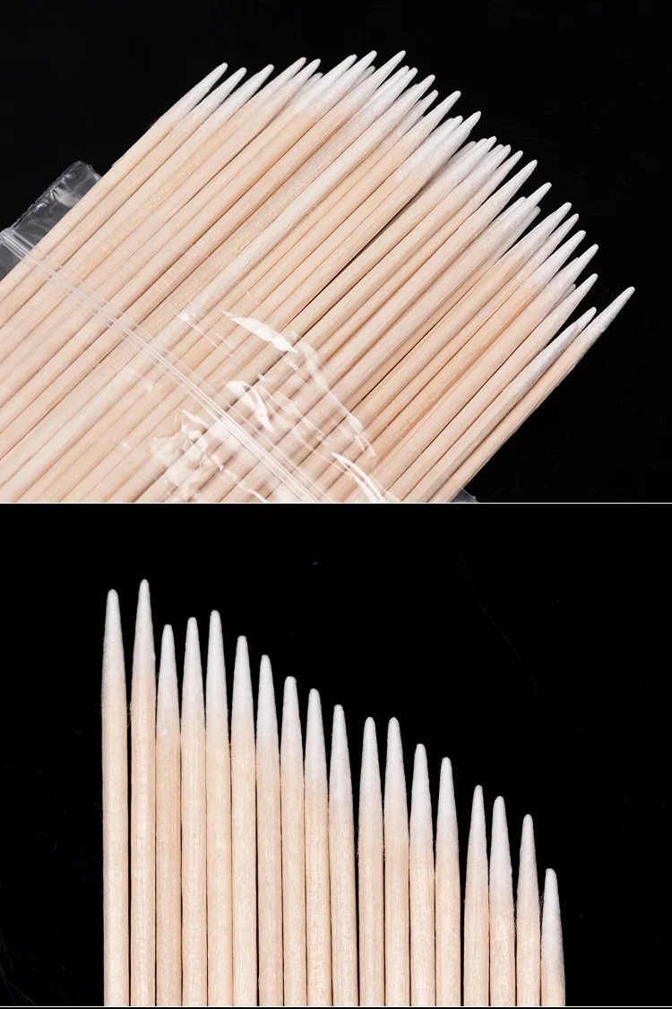 100-500Pcs Nails Wood Cotton Swab Clean Sticks Bud Tip Wooden Cotton Head Manicure Detail Corrector Nail Polish Remover Art Tool