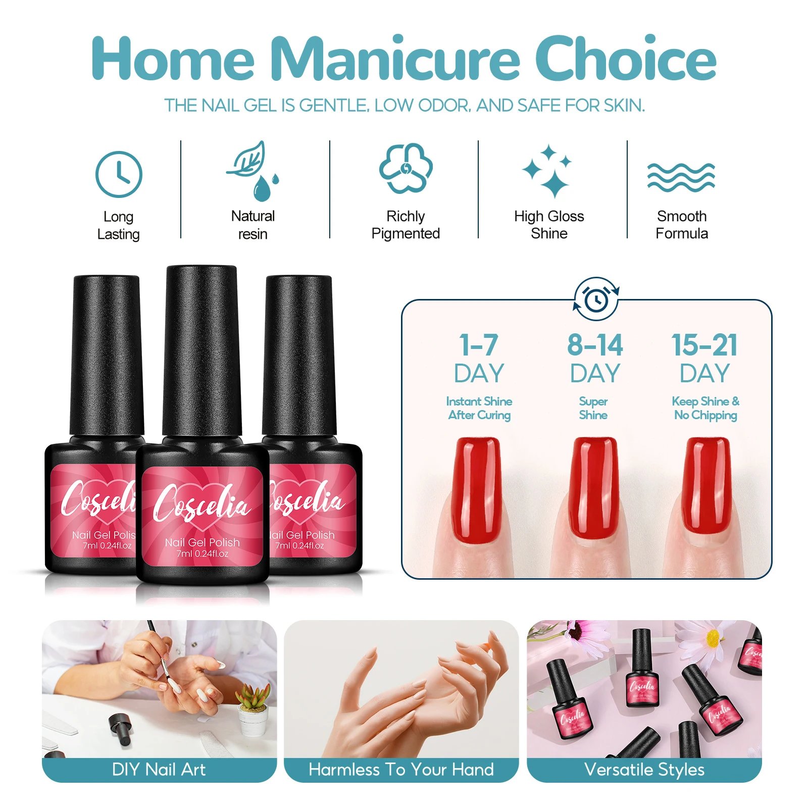 COSCELIA 6Pcs/Set Green Purple Glitter Bright Gel Nail Polish Set Semi Permanent Soak Off UV Nail Art Gel Varnish Nail Art Set