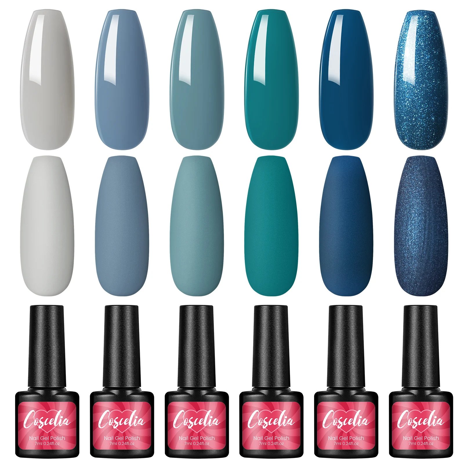 COSCELIA 6Pcs/Set Green Purple Glitter Bright Gel Nail Polish Set Semi Permanent Soak Off UV Nail Art Gel Varnish Nail Art Set