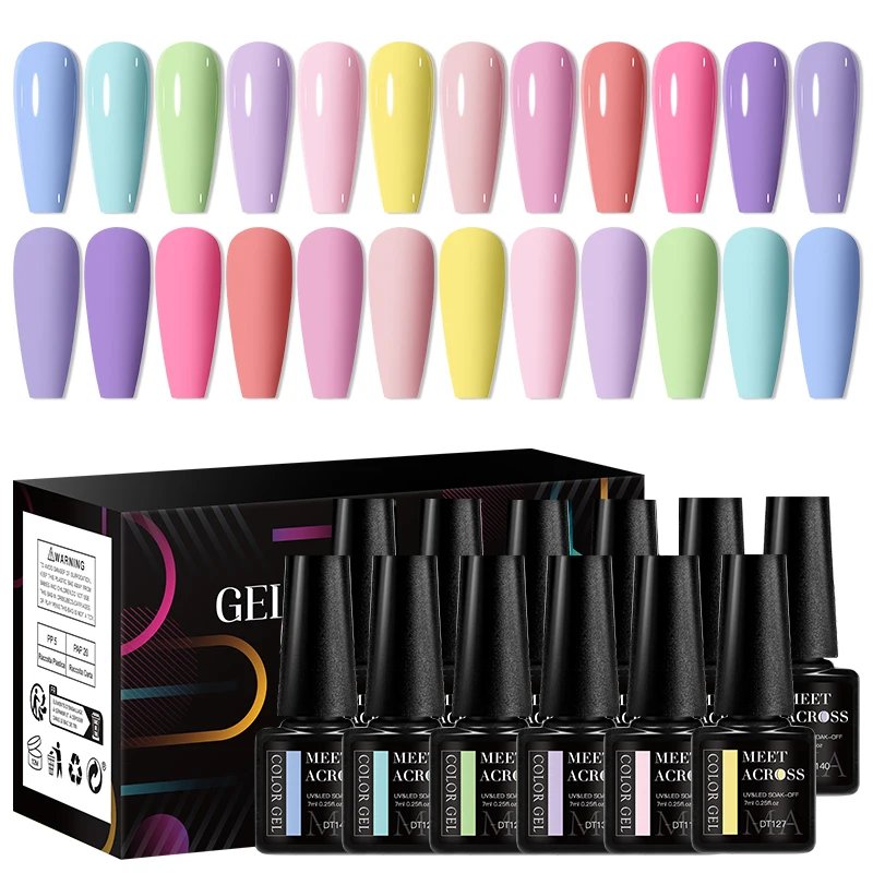 MEET ACROSS 12Pcs/Set 7ml Macaron Gel Nail Polish With Box Semi Permanent UV Gel Soak Off Nail Art Kit Varnish For Manicure MEET ACROSS 12Pcs/Set 7ml Macaron Gel Nail Polish With Box Semi Permanent UV Gel Soak Off Nail Art Kit Varnish For Manicure