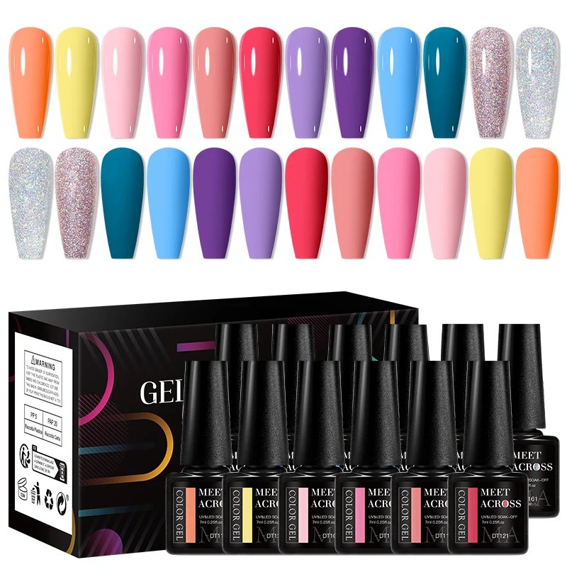 MEET ACROSS 12Pcs/Set 7ml Macaron Gel Nail Polish With Box Semi Permanent UV Gel Soak Off Nail Art Kit Varnish For Manicure MEET ACROSS 12Pcs/Set 7ml Macaron Gel Nail Polish With Box Semi Permanent UV Gel Soak Off Nail Art Kit Varnish For Manicure