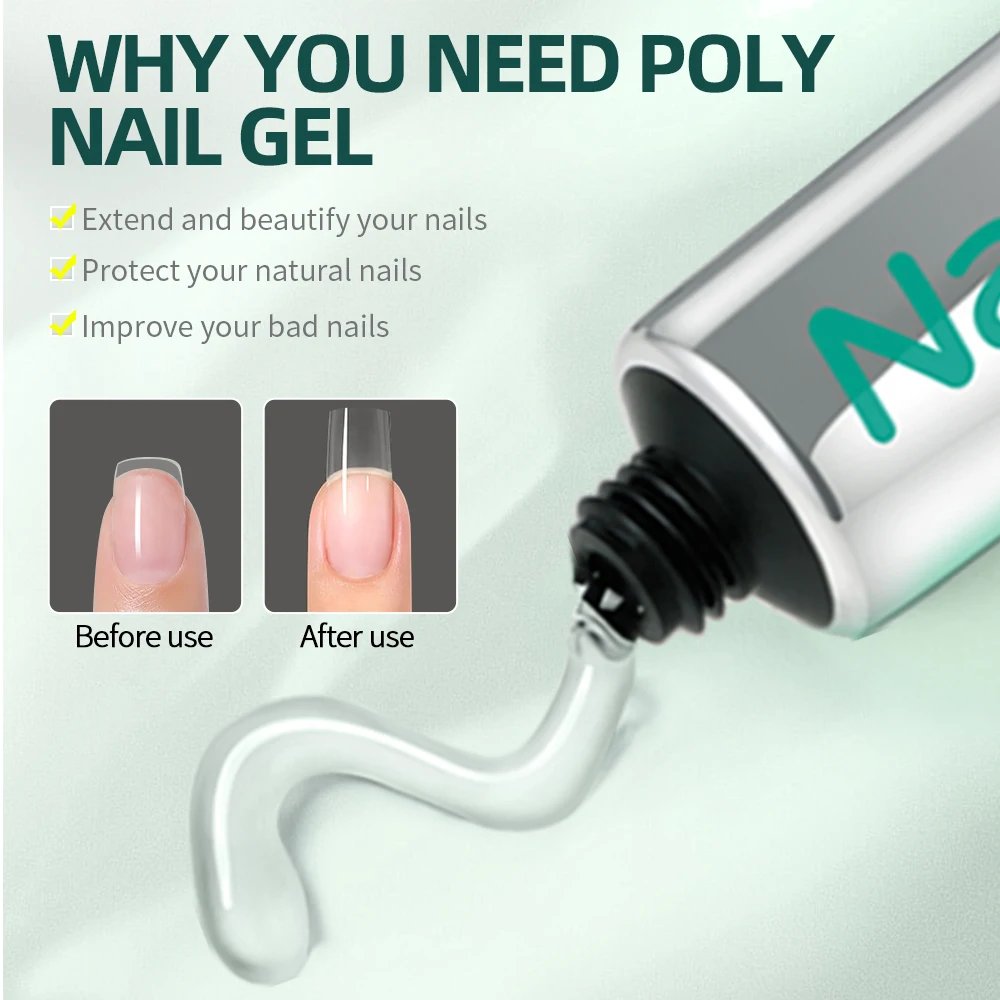 Nailpop Poly Nail Extension Gel Kit 6 Colors Pink White Nude Tips Gel Clear Nail Art Kit with Brush and Slip Solution Nail Salon