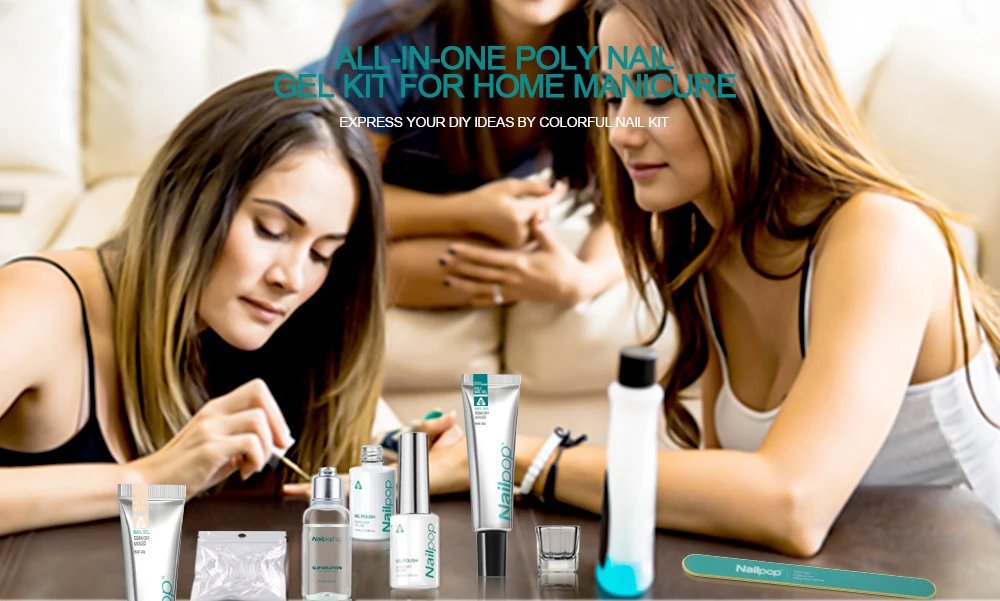 Nailpop Poly Nail Extension Gel Kit 6 Colors Pink White Nude Tips Gel Clear Nail Art Kit with Brush and Slip Solution Nail Salon