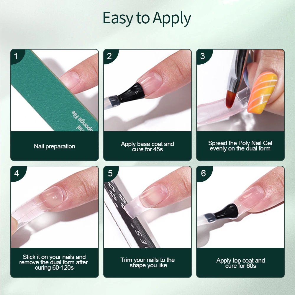 Nailpop Poly Nail Extension Gel Kit 6 Colors Pink White Nude Tips Gel Clear Nail Art Kit with Brush and Slip Solution Nail Salon