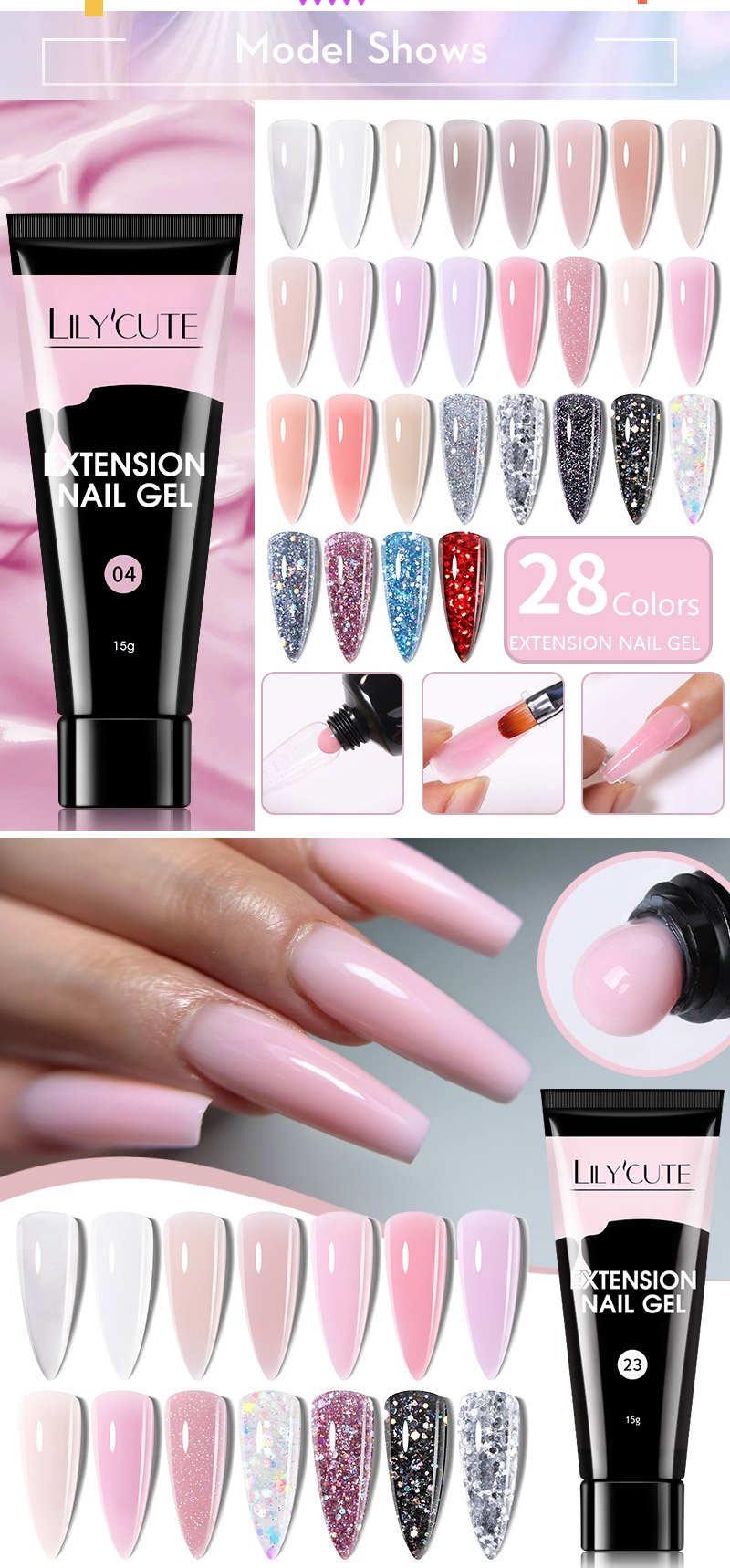 LILYCUTE 15ml Nail Extension Gel Kit With LED Lamp Full Manicure Tool Set Quick Finger Extend Acrylic Crystal Construction Gel