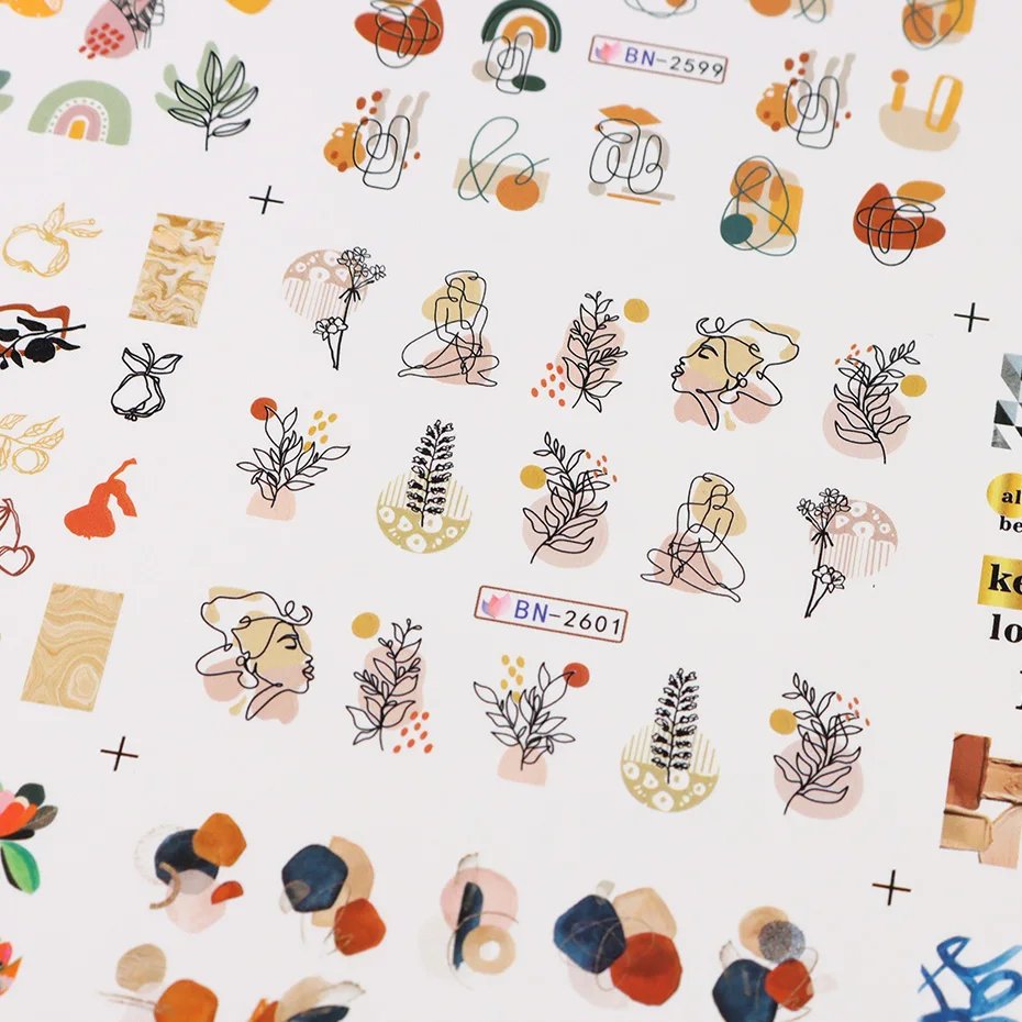 12 pcs Nail Sticker Set Summer Water Decal Nail Art Ink Flowers Leaves Graffiti Slider for Nail Decoration Foils Tattoo