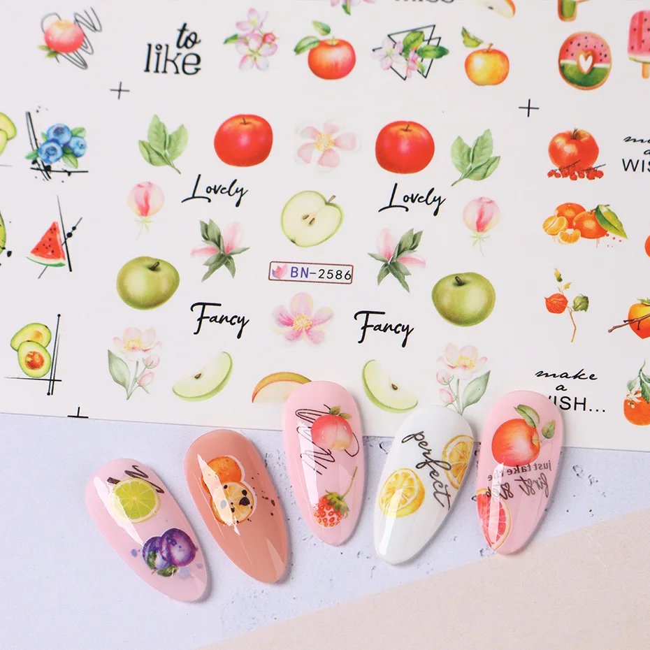 12 pcs Nail Sticker Set Summer Water Decal Nail Art Ink Flowers Leaves Graffiti Slider for Nail Decoration Foils Tattoo