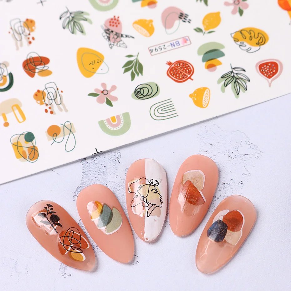 12 pcs Nail Sticker Set Summer Water Decal Nail Art Ink Flowers Leaves Graffiti Slider for Nail Decoration Foils Tattoo