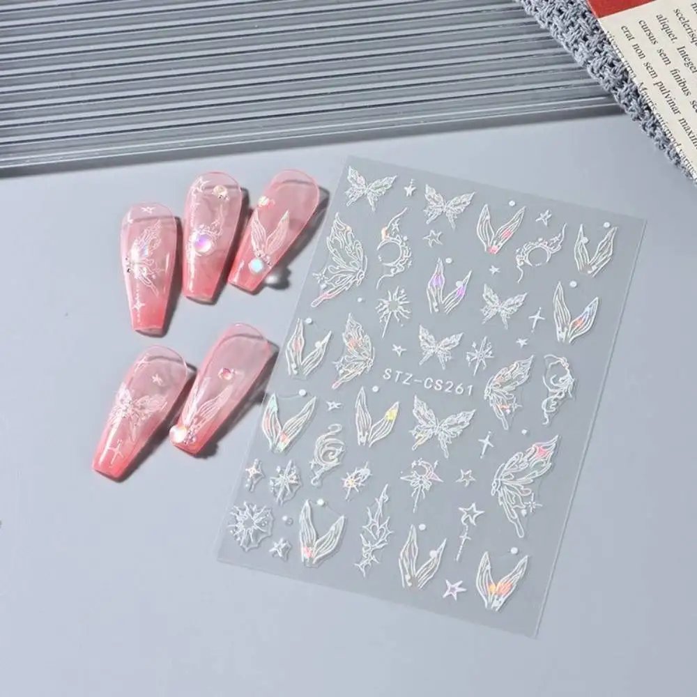 Metal Mirror Butterfly Sticker Black White Butterfly Laser Nail Stickers Y2K Nail Art DIY Manicure Decoration Lace Nails Sticker