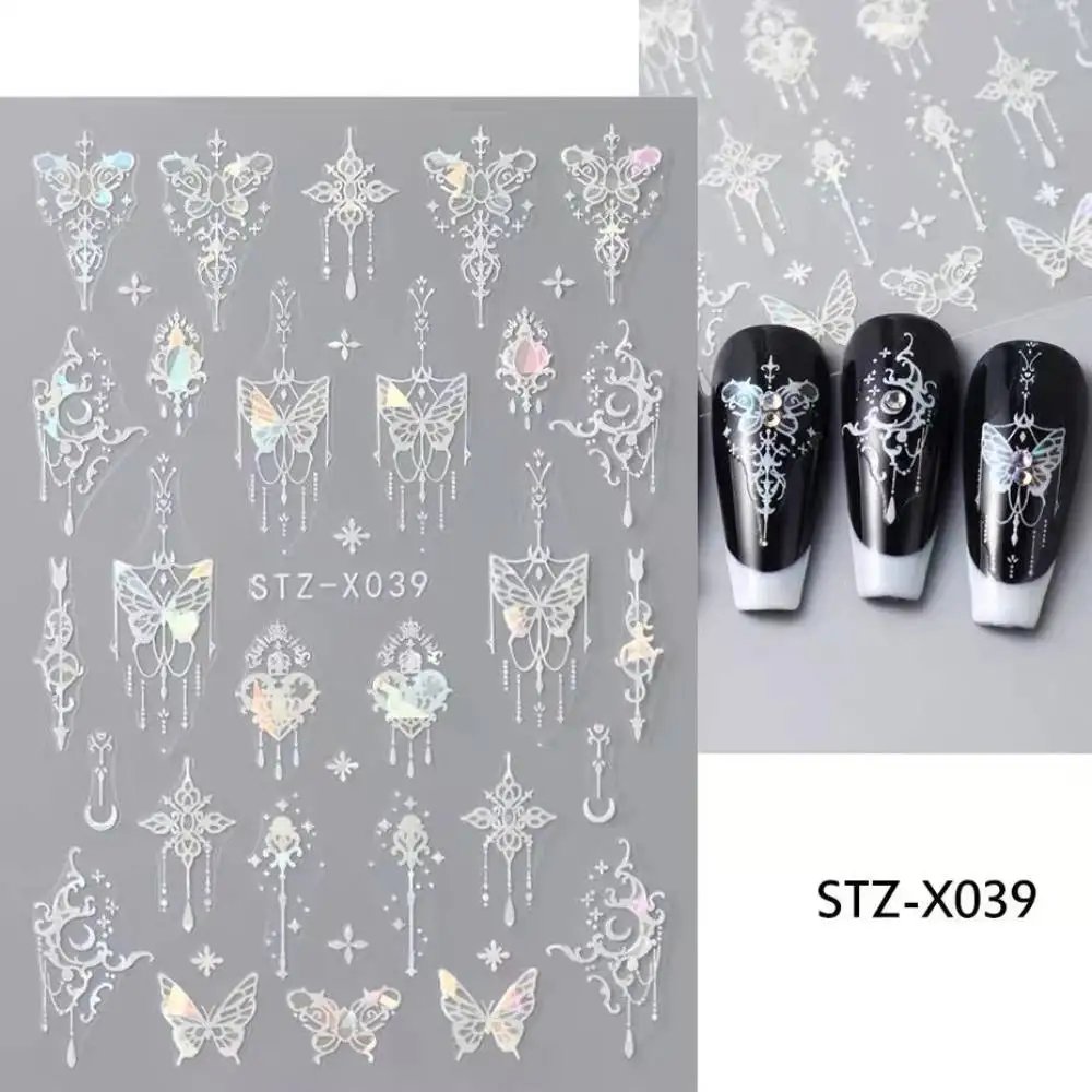 Metal Mirror Butterfly Sticker Black White Butterfly Laser Nail Stickers Y2K Nail Art DIY Manicure Decoration Lace Nails Sticker