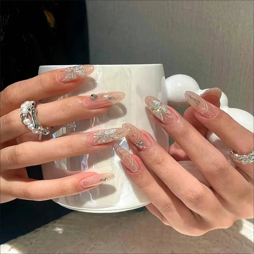 Metal Mirror Butterfly Sticker Black White Butterfly Laser Nail Stickers Y2K Nail Art DIY Manicure Decoration Lace Nails Sticker