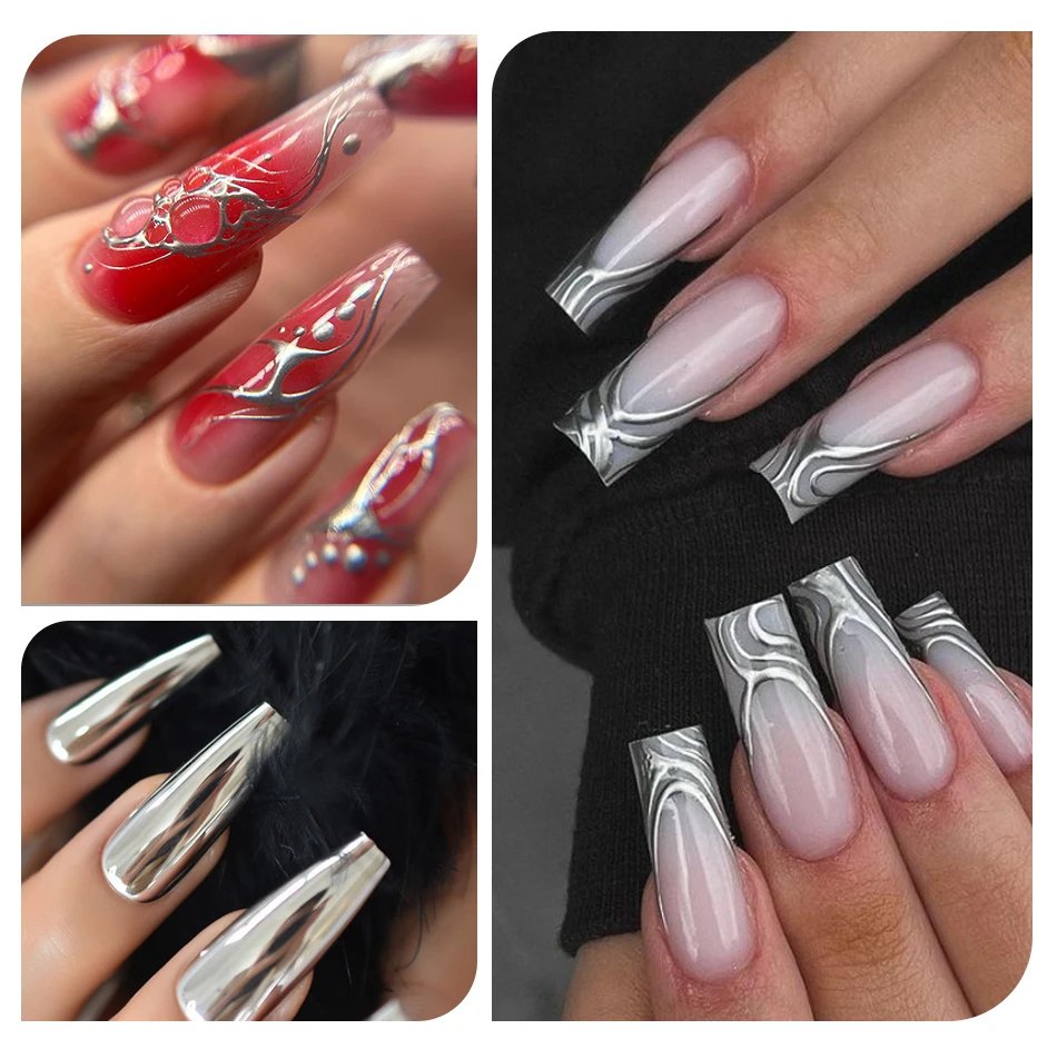 BORN PRETTY Sliver Metal Effect Line Flower Drawing Gel Soak Off Transparent Colors 5g Painting Gel Polish UV Nail Art Gel Varni