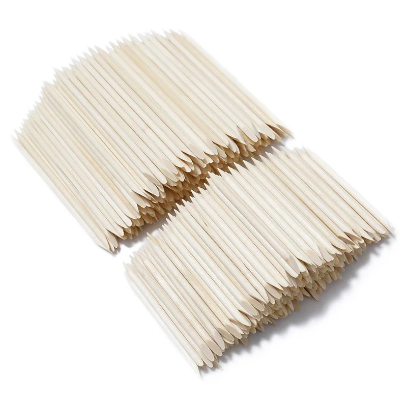 Lurayee Nail Cuticle Pusher Orange Wood Sticks Nail Manicures Remover Wooden Design Nail Gel Polish Drawing Stick for Nail Art