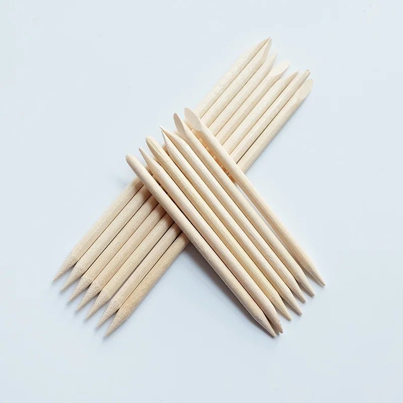 Lurayee Nail Cuticle Pusher Orange Wood Sticks Nail Manicures Remover Wooden Design Nail Gel Polish Drawing Stick for Nail Art