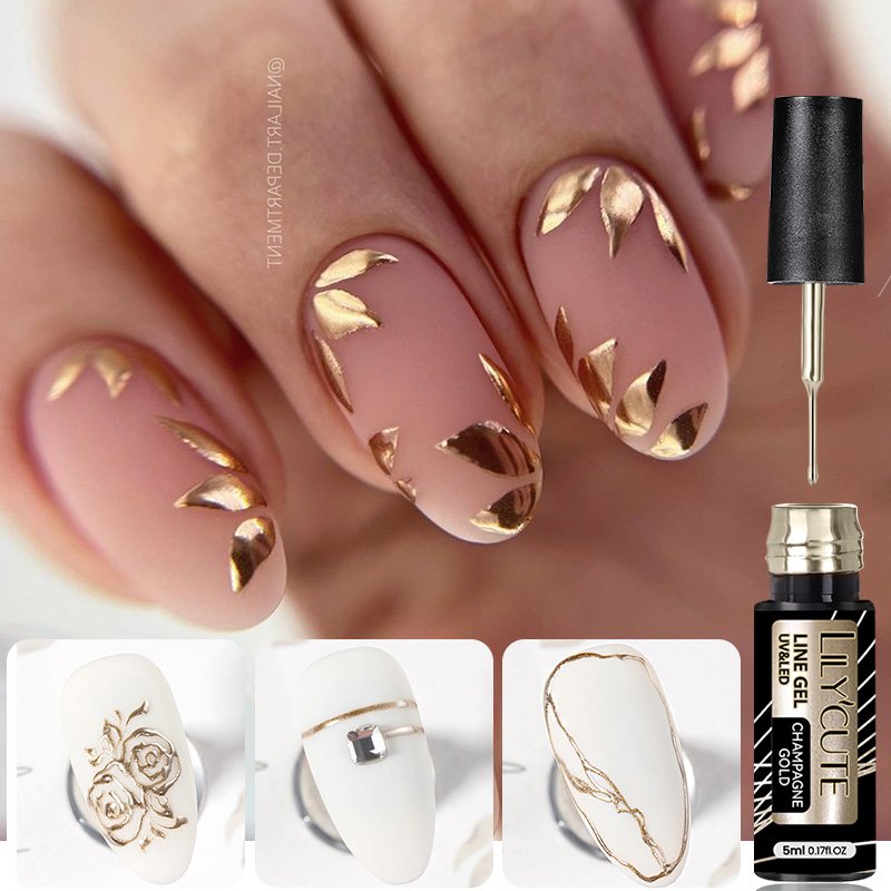 LILYCUTE 5ml Gold Sliver Metallic Liner Gel Nail Polish French Style Super Bright Mirror Pull Line Graffiti Painting Stripe Gel