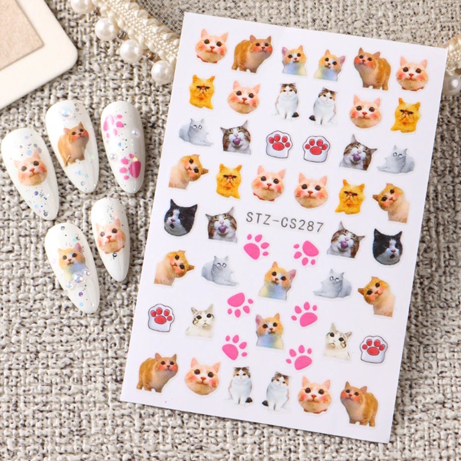 Lovely Dog Cat Animal Bunny 3D Korean Cartoon Scrawl Relief Self Adhesive Nail Art Stickers Cute Pretty Puppy Kitty Star Manicur