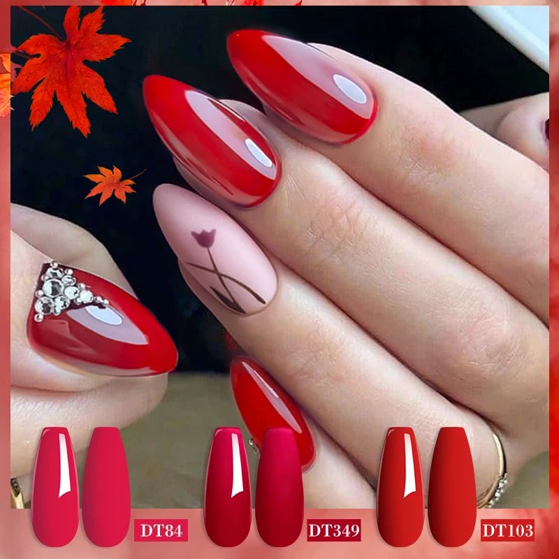 MEET ACROSS 7ml Red Series Gel Nail Polish Glitter Red Winter Nail Art Varnish Semi Permanent Soak Off UV Gel For Nails