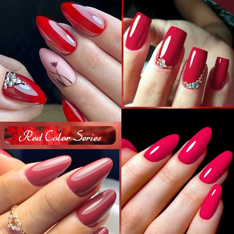 MEET ACROSS 7ml Red Series Gel Nail Polish Glitter Red Winter Nail Art Varnish Semi Permanent Soak Off UV Gel For Nails
