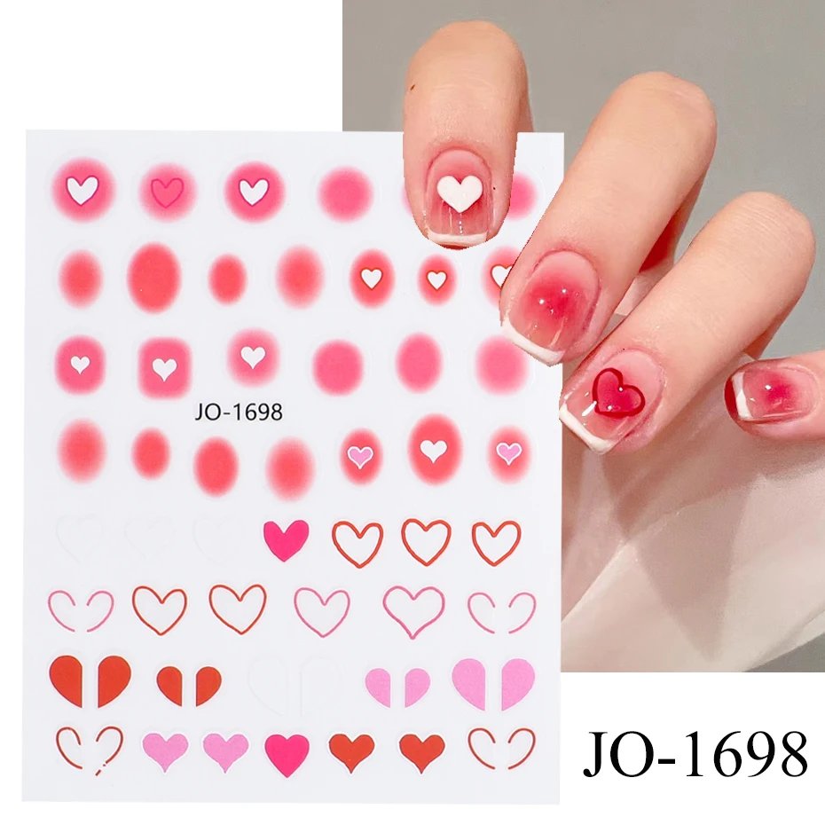 Gradient Nail Sticker 3D Jelly Red Pink Blush Sliders Cute Ombre Nail Design Japanese Style Translucent Gel Polish Wraps Decal