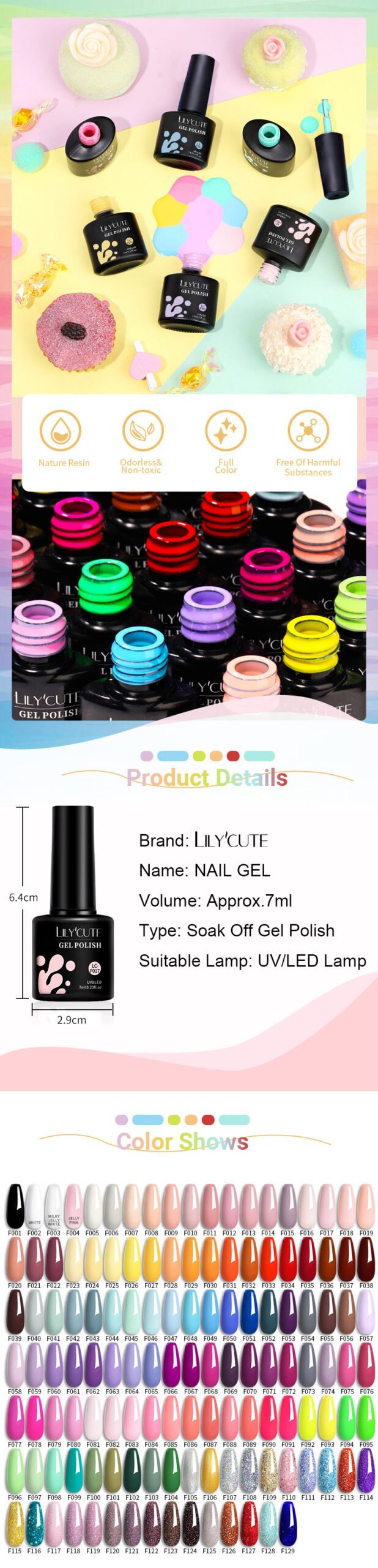 LILYCUTE Glitter Sequins Gel Nail Polish Shiny Spring Summer Color Semi Permanant UV Gel Soak Off For Manicure Nail Art Varnish
