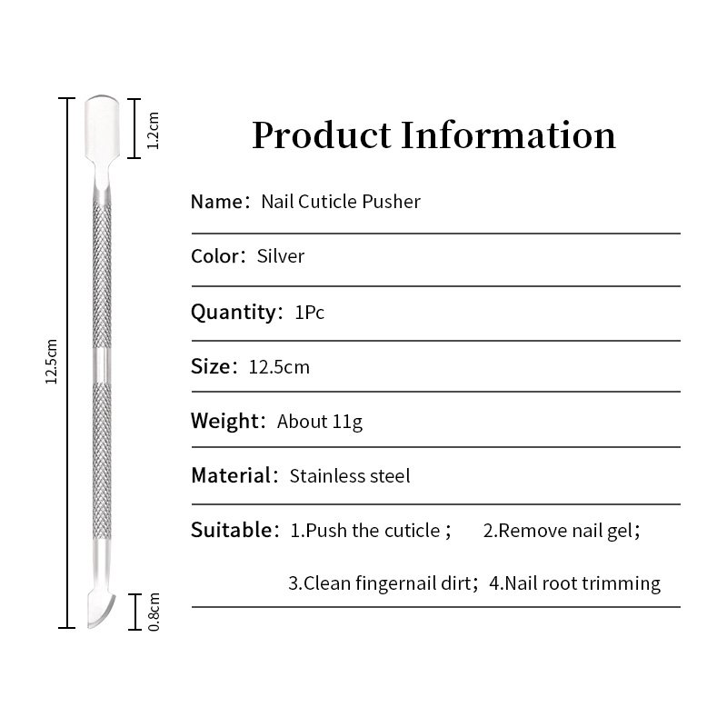 1pcs Double-ended Stainless Steel Cuticle Pusher Dead Skin Push Remover For Pedicure Manicure Nail Art Cleaner Care Tool