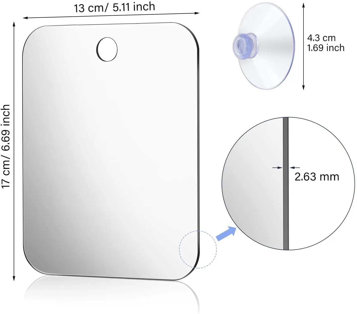 1Pcs Acrylic Bathroom Fog Free Mirror With Wall Suction Shower Mirror Man Shaving Women Makeup Unbreakable Portable Traveling