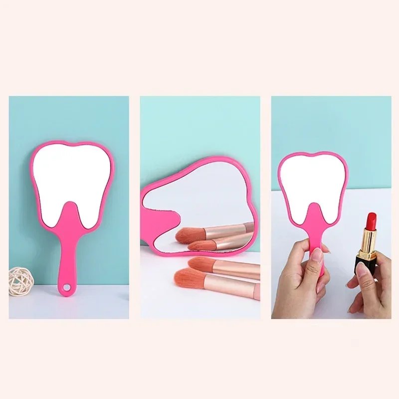 Tooth Shaped Handheld Mirror Cute Makeup Mirror Hand Held Dental Mirrors With Handle High Definition Makeup Mirror Hand Mirror F