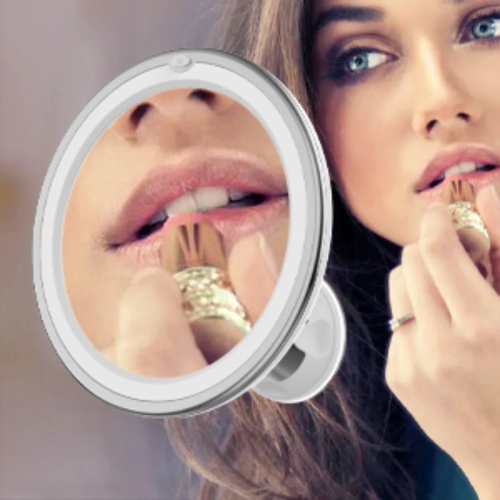 Flexible Makeup Mirror with LED Light 10X Magnifying Cosmetic Gooseneck with Suction Cup Diffused Light 360 Degree Swivel Flexible Makeup Mirror with LED Light 10X Magnifying Cosmetic Gooseneck with Suction Cup Diffused Light 360 Degree Swivel