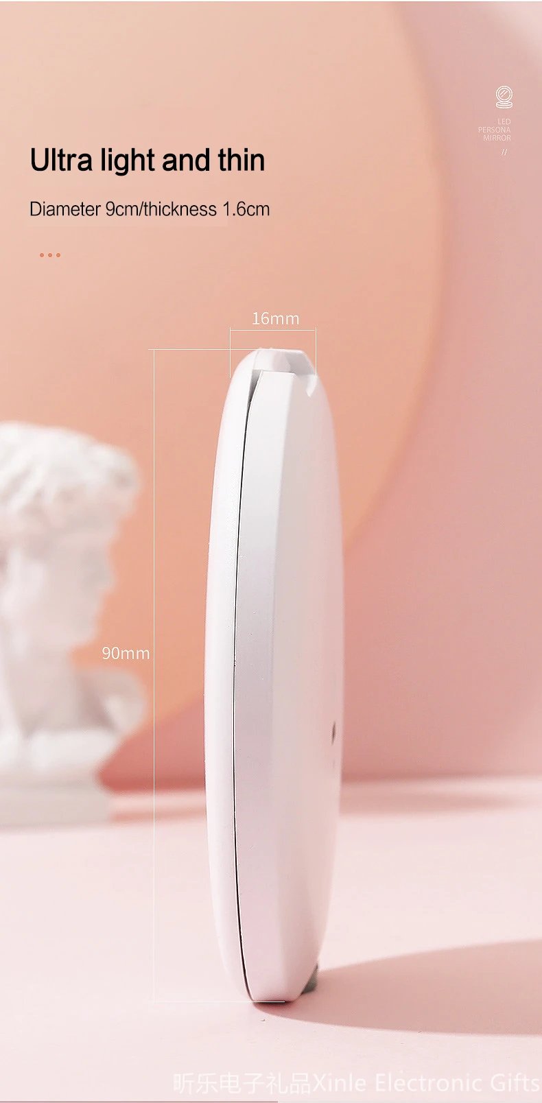 Mini LED Light makeup mirror Foldable compact mirror With luminous circle Portable USB handheld makeup mirror