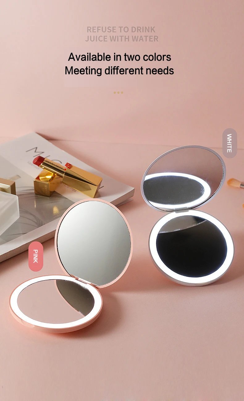 Mini LED Light makeup mirror Foldable compact mirror With luminous circle Portable USB handheld makeup mirror