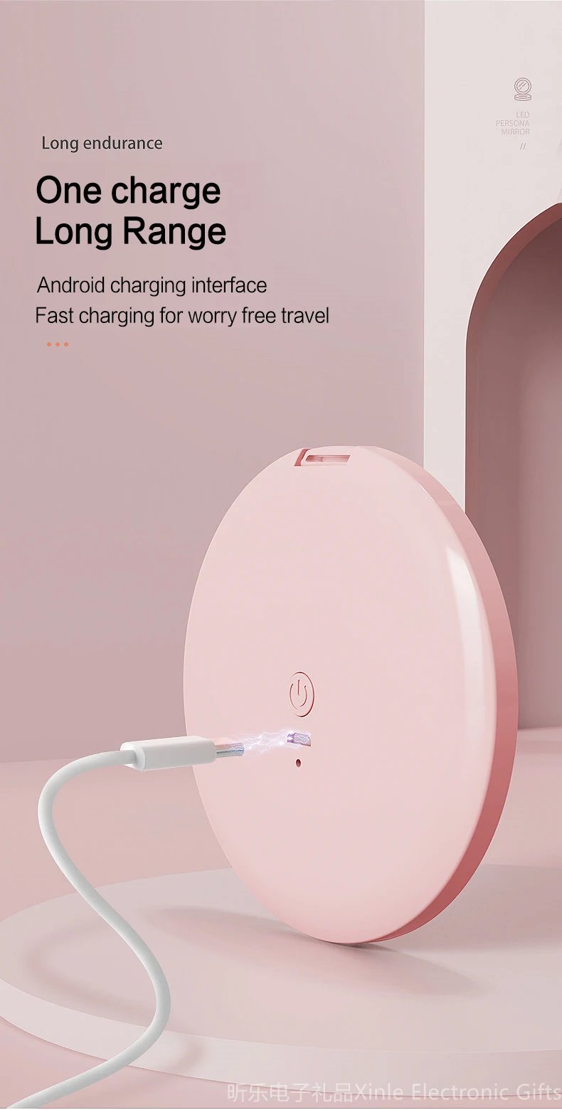 Mini LED Light makeup mirror Foldable compact mirror With luminous circle Portable USB handheld makeup mirror