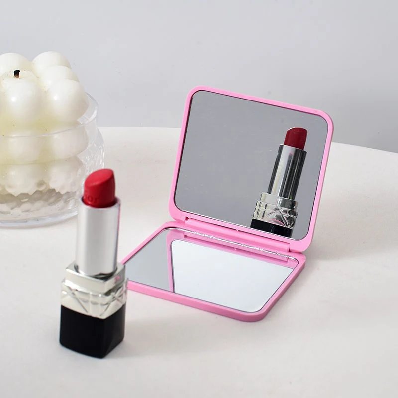 2-Face Makeup Mirror Square Portable Cute Girl'S Gift Hand Mini Mirror Pocket Double-Sided Makeup Mirror Compact Multiple Colors