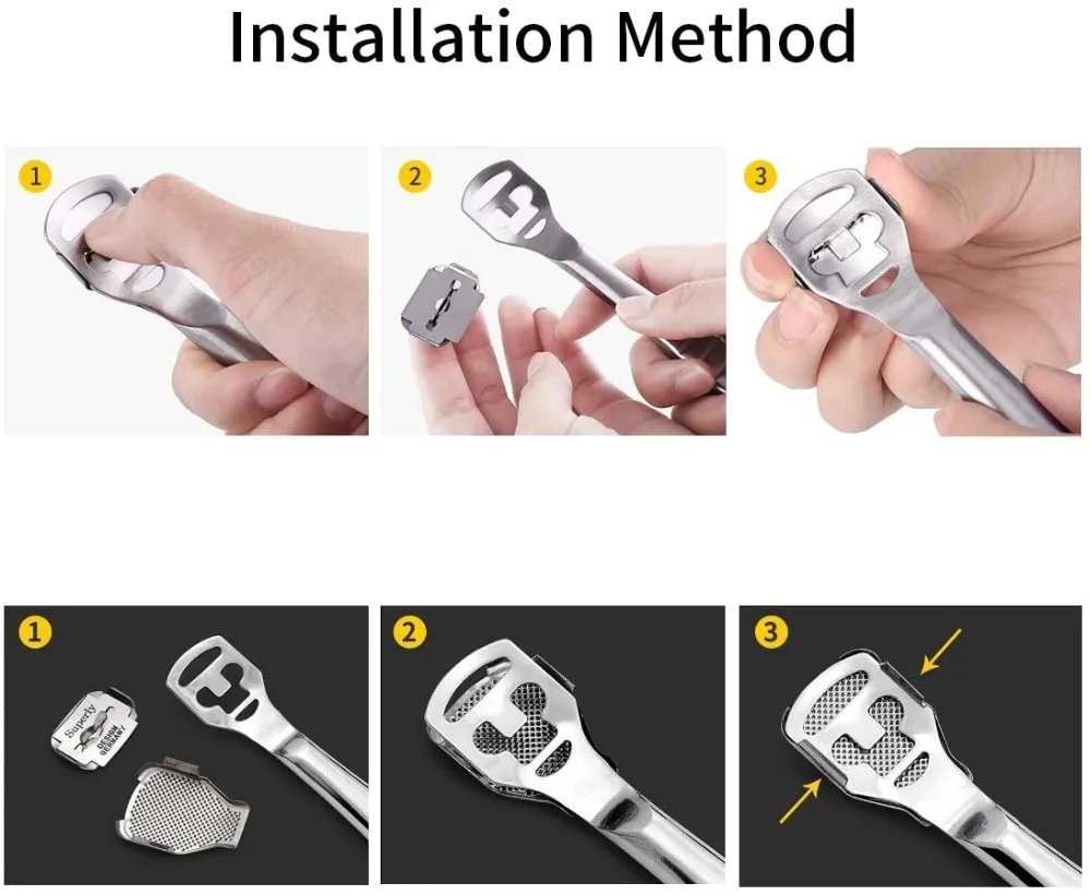 Foot Callus Shaver Heel Hard Skin Remover Hand Feet Pedicure Razor Tool Shavers Stainless Steel Handle 10 Blades Foot Care Tools