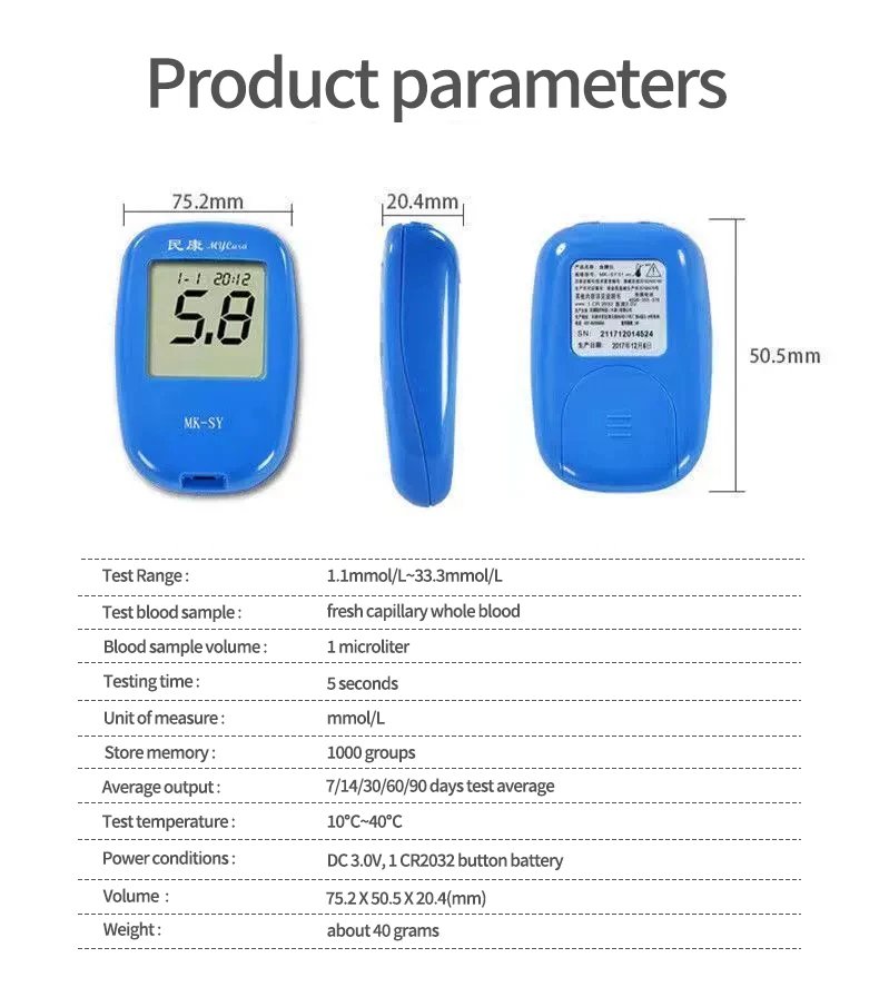 Blood Glucose Meter Glucometer Diabetes Monitor Medical Devices with 50pcs Test Strips Lancets Home Medical Blood Sugar Meter