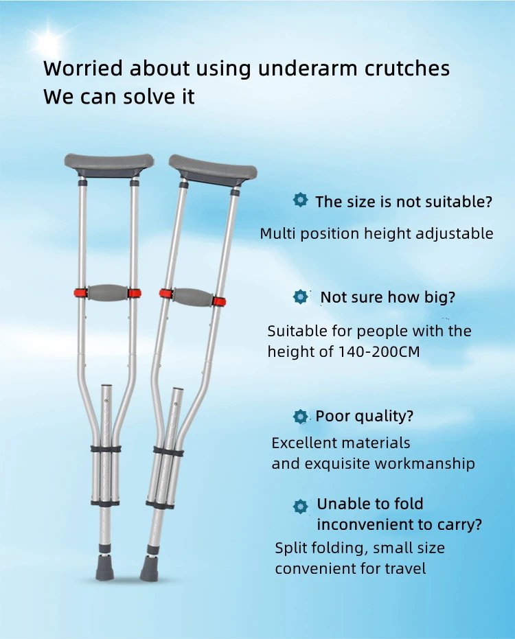Aluminum Alloy Detachable Foldable Underarm Crutches Armpit Crutch Elderly Disabled Walking Stick Mobility Aid Walking Crutches