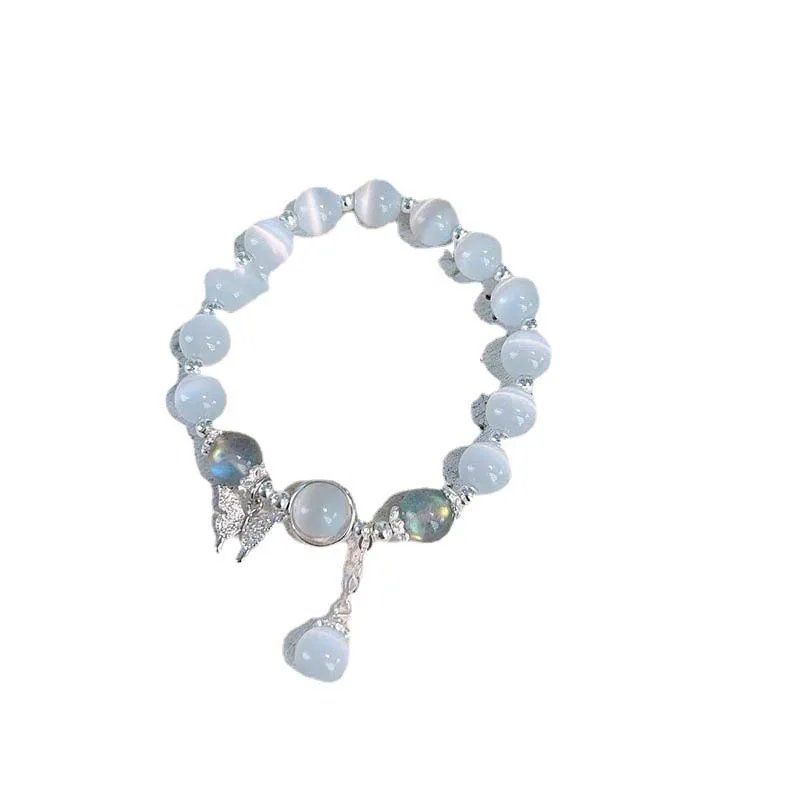 Korean White Moonlight Stone  Crystal Bracelet for Women Girls Luxury Imitation Opal Beaded Elastic Charm Bracelet Jewelry Gifts