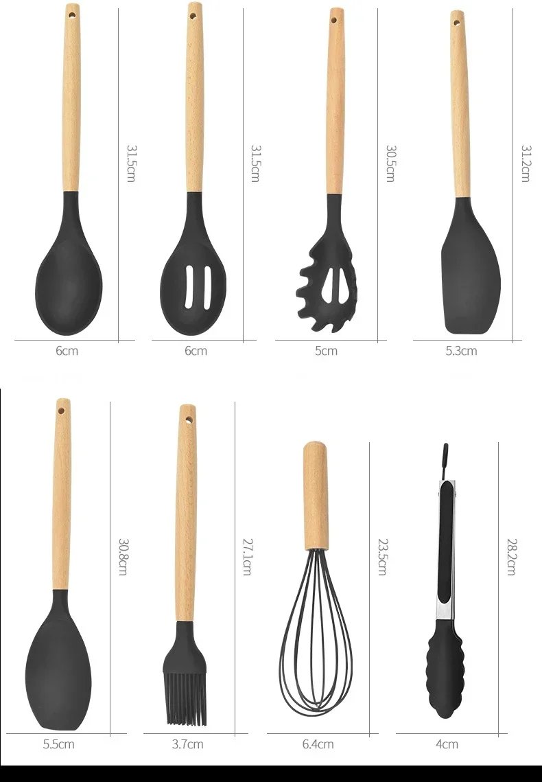 12PCS Food Grade Silicone Kitchen Cookware Utensils Turner Spatula Measuring Spoon Practical Cooking Tool Kitchenware Set 12PCS Food Grade Silicone Kitchen Cookware Utensils Turner Spatula Measuring Spoon Practical Cooking Tool Kitchenware Set