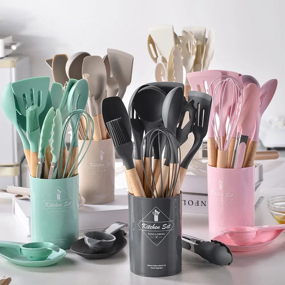 12PCS Food Grade Silicone Kitchen Cookware Utensils Turner Spatula Measuring Spoon Practical Cooking Tool Kitchenware Set 12PCS Food Grade Silicone Kitchen Cookware Utensils Turner Spatula Measuring Spoon Practical Cooking Tool Kitchenware Set