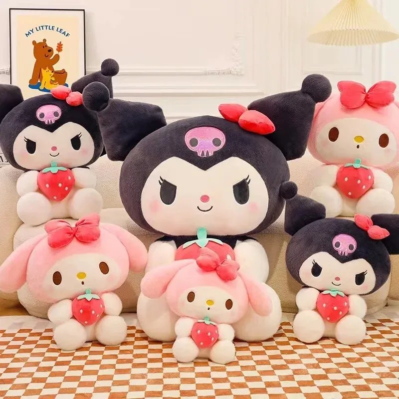 Purchase limit 1 piece 22/35cm Sanrio Strawberry Kuromi Pillow Plush Toy Girls Soft Stuffed Animal Toys Strawberry Melody Doll Gift