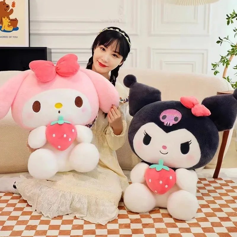 Purchase limit 1 piece 22/35cm Sanrio Strawberry Kuromi Pillow Plush Toy Girls Soft Stuffed Animal Toys Strawberry Melody Doll Gift