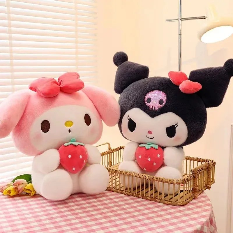 Purchase limit 1 piece 22/35cm Sanrio Strawberry Kuromi Pillow Plush Toy Girls Soft Stuffed Animal Toys Strawberry Melody Doll Gift