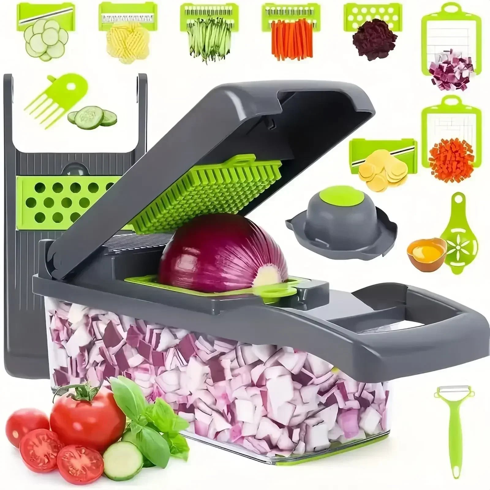 Purchase limit 1 piece Hot 14/16 in 1 Multifunctional Vegetable Chopper Slicer Shredder with Basket Fruit Slicer Potato Shredder Carrot Grind Gadgets