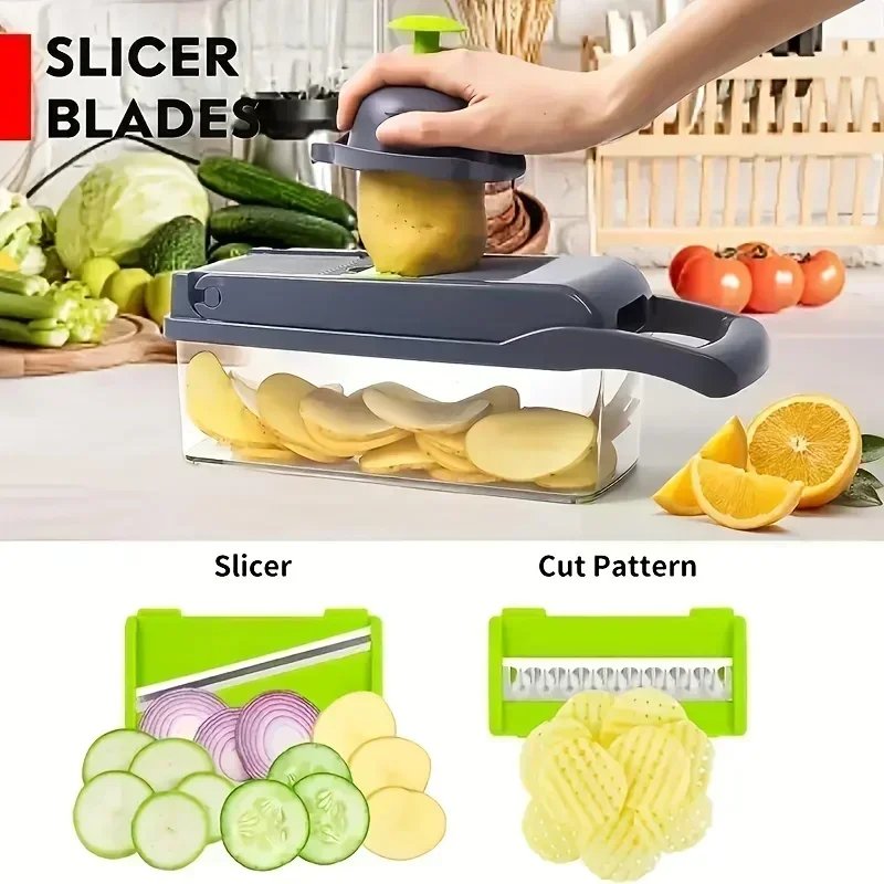 Purchase limit 1 piece Hot 14/16 in 1 Multifunctional Vegetable Chopper Slicer Shredder with Basket Fruit Slicer Potato Shredder Carrot Grind Gadgets